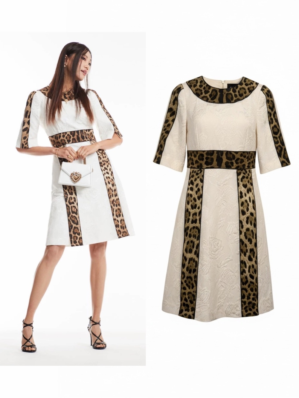 Dolce & Gabbana White Brocade Dress Leopard Silk 6 Cocktail Rare NWT 🟡